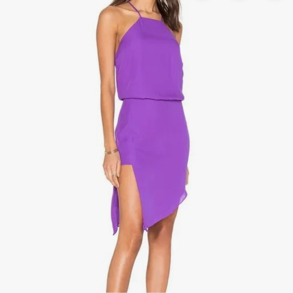 Mason by Michelle Mason Purple Asymmetrical 100% Silk Dress 4 Feminine Dainty